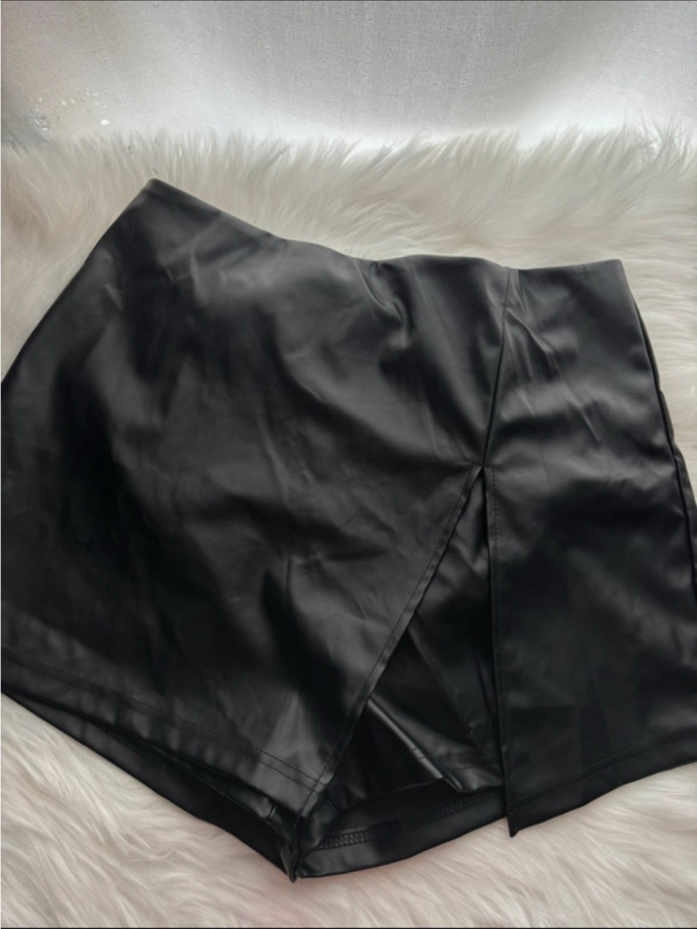SHEIN Black Faux Leather Wrap Mini Skort